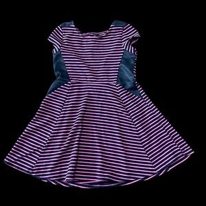 Size: 6 -  Pink/Black Striped A-Line Dress w/ Faux Leather Panels